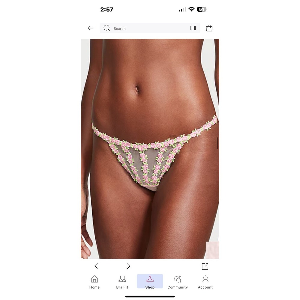 Victoria's‎ Secret Pink Floral Embroidered String Bikini Panty Mesh Rose Medium